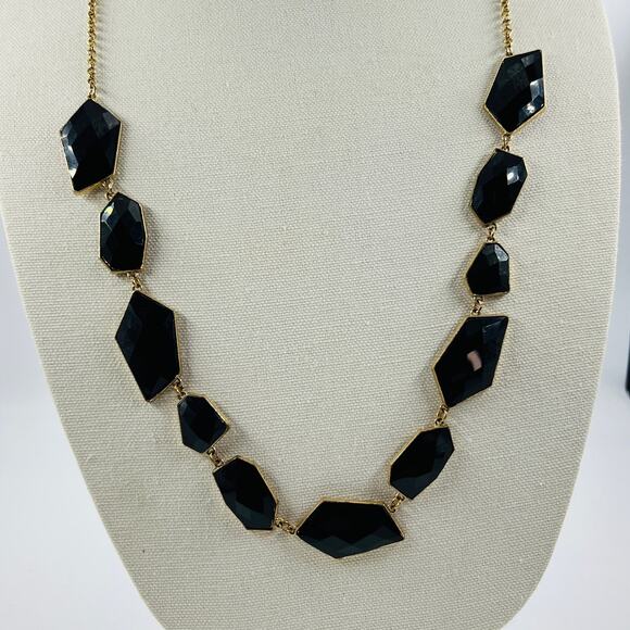 New York and Company Black and Gold Tone Necklace 32” Statement Dramatic - Picture 1 of 13